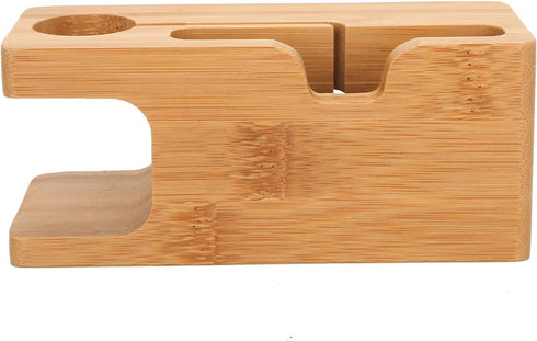 Pssopp Bamboo Charging Station - Wooden Desktop Docking Station Organizer for Cellphone, Smart Watch, Tablet Charging