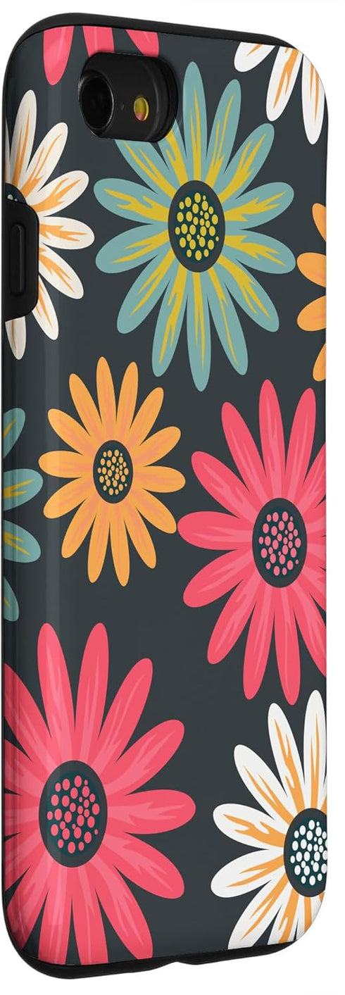 iPhone SE (2020) / 7 / 8 Floral Daisy Flowers Case, Pink Green Orange Grey Pattern AEN021
