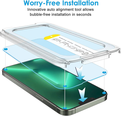 JETech One Touch Install Screen Protector for iPhone 13 Pro Max 6.7-Inch, Full Coverage Tempered Glass Film, Auto Alignment Tool Kit, HD Clear, 2-Pack