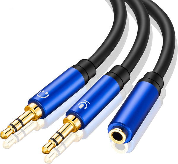 Headphone Splitter 5FT, 3.5mm Female to Dual 3.5mm Male Y Splitter Cable for Smartphone Headset to PC Adapter