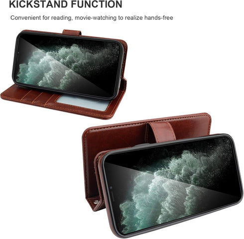 Bocasal iPhone 11 Pro Max Wallet Case with Card Holder, PU Leather Magnetic Detachable Kickstand (Brown)