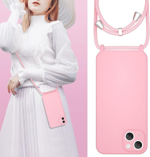 UEEBAI 13 6.1 inch, Crossbody Lanyard Phone case for iPhone Silicone Phone Cover with Adjustable Necklace Strap Soft