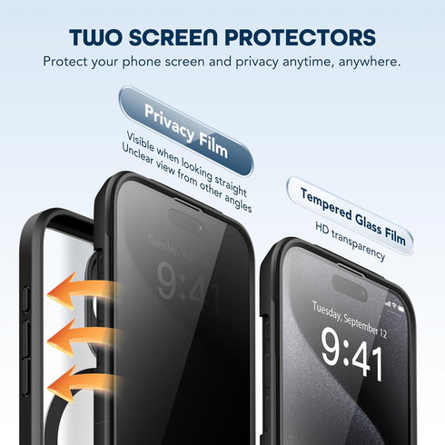 TIESZEN iPhone 15 Pro Case - Magnetic, Magsafe Compatible, 9H Tempered & Privacy Screen Protectors, Upgraded Camera,