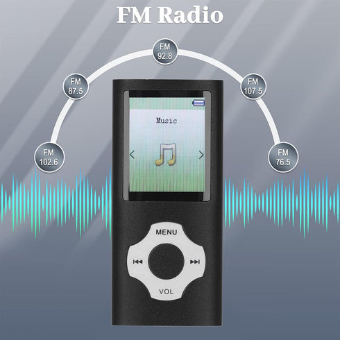 Jectse MP3 MP3 MP4 16GB Bluetooth Player, Ultra Slim Player Portable Music Player with Small Memory Card, Noise