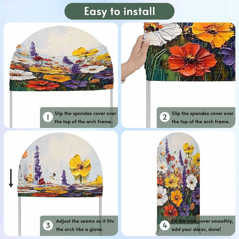 Jnbasdffb 6.6 Vintage Wildflowers Wedding Arch Cover, Stretchy Spandex Arch Backdrop Stand Covers FT, Oil Painted
