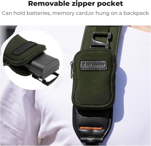 Adjustable Soft Neoprene Camera Neck Strap with Zipped Pockets for Photographers