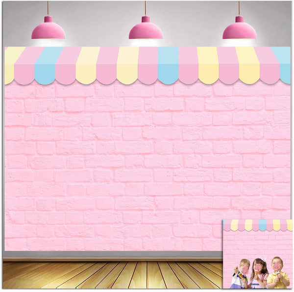 HQM Pink Brick Wall Ice Cream Parlor Photography Background 7X5ft Fabric Princess Girl