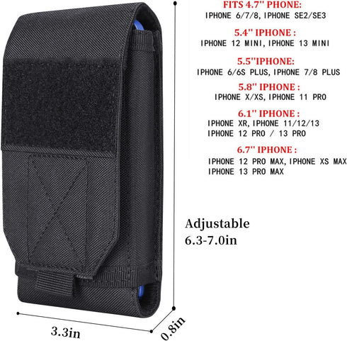 Black Tactical Molle CellPhone Pouch Case, Heavy Duty Waterproof Holster Bag for iPhone 11 12 13 Pro Max Samsung S22