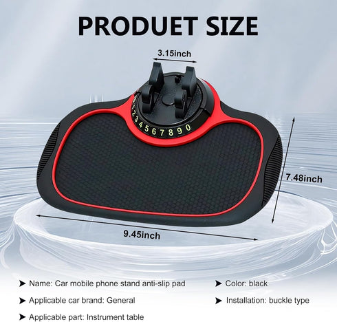 Teybouk 360 Car Anti-slip Mat Phone Holder, Multi-functional Center Console Storage Mat with Temporary Parking Numbers