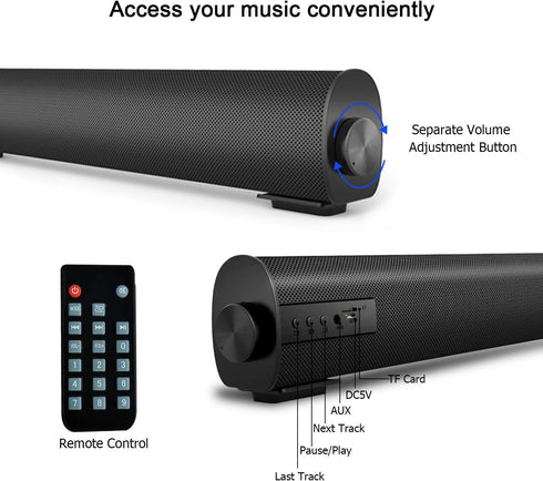 Portable Soundbar for TV/PC, Wired & Wireless Bluetooth 5.0 Speaker with Remote Control, Mini Home Theater