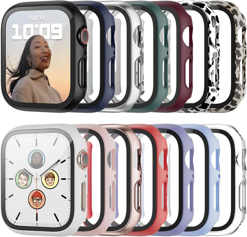 Haojavo 14 Pack Case with Tempered Glass Screen Protector for Apple Watch Series 9 8 7 41mm, Slim Fit Scratch Resistant