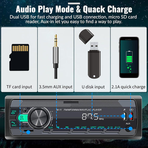 UNITOPSCI Single Din Car Stereo, Bluetooth 5.0 Multimedia Audio Receiver with Hands-Free Call Voice Control