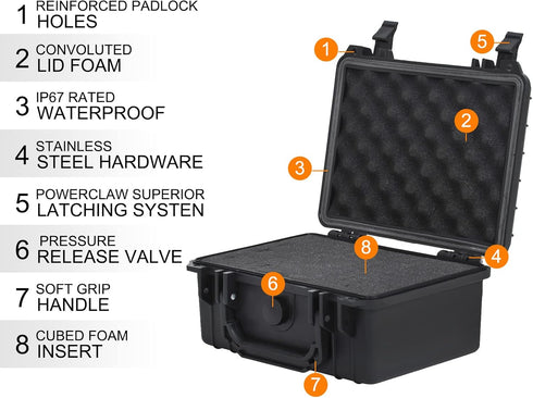 MEIJIA Portable IP67 Waterproof Hard Case - Elegant Black Camera Case with Customizable Fit Foam Insert