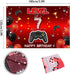 Level 7 Unlocked Backdrop Banner Decorations for Video Game On Happy 7th Birthday, Red and Black Theme