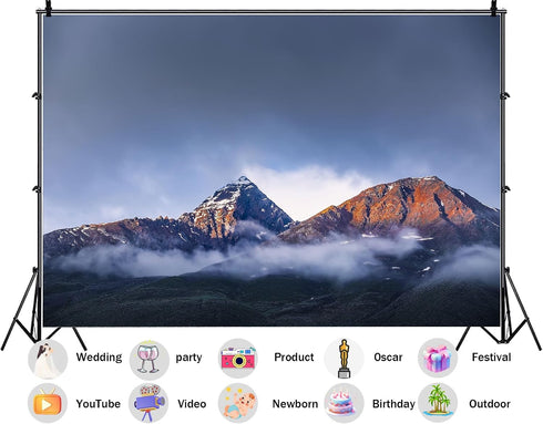 SHDASMIL 10X8ft Sunset Fabric Misty Mountain Peak Backdrop Alpine Landscape Background Nature Photography Party