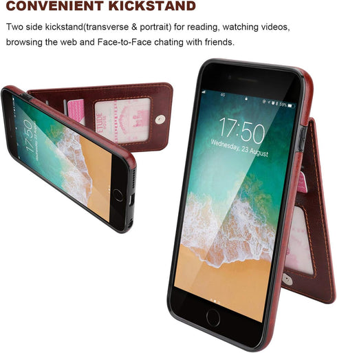 KIHUWEY iPhone 6 Plus/6S Plus Case Wallet with Credit Card Holder, Premium Leather Magnetic Clasp (Brown)