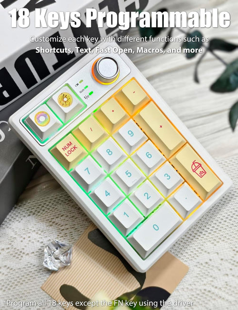 Gasket Creamy Wireless Mechanical Numpad, Programmable Macro Keypad with RGB Backlit, Hot Swappable, Rechargeable,