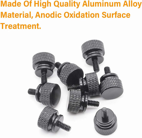 20 Pieces 6#-32 Computer Case Screws, Anodized Aluminum Thumbscrews, Fully Threaded Knurled Thumbscrews (Black)