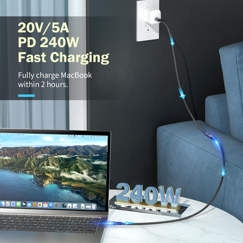 20Gbps USB C 3.2 Extension Cable, Type-C Male to Female Extender for Ultra HD 4K@60Hz 240W Charging