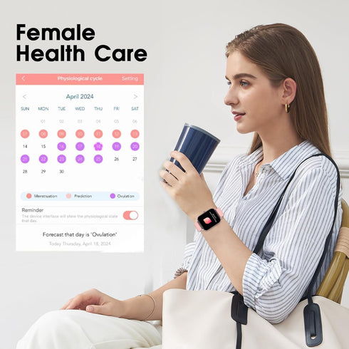 Smart Watch for Women, 1.85" Waterproof Fitness Tracker with 24-Hour Blood Pressure, Heart Rate, SpO2 Monitor, iPhone