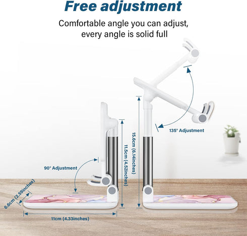 Foldable Phone Stand for Desk, Adjustable Angle Cell Phone Holder, iPad Stand for iPhone, Samsung, Pink Marble