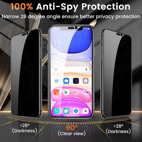 iPhone 11 Privacy Screen Protector 3+3 Pack, Anti-Spy Tempered Glass, 9H Hardness, Bubble-Free, Case Friendly, Camera