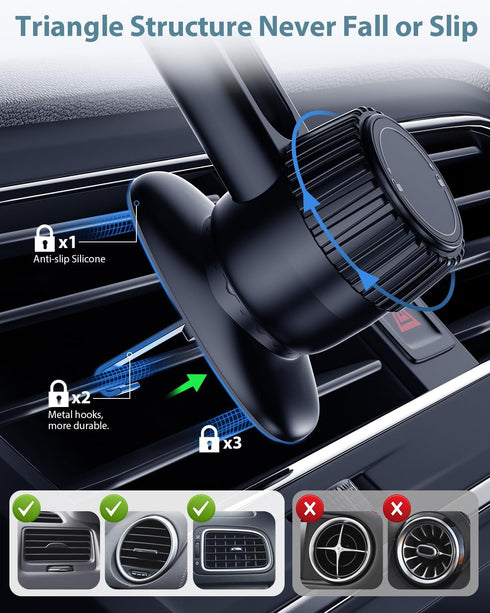 volport Magnetic Phone Holder for Car Vent, Non Blocking Car Phone Holder for iPhone MagSafe, Strong Magnet Mount