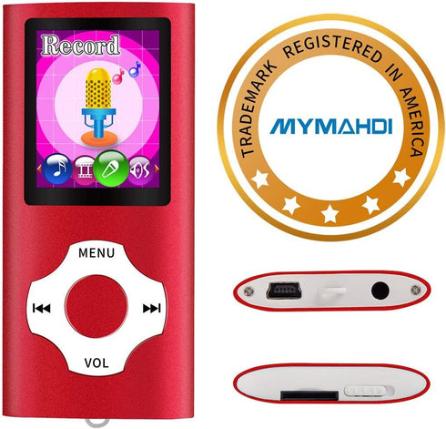 Red Digital MP3 / MP4 Player (Max Support 64 GB) with Photo Viewer, E-Book Reader, Voice Recorder, and FM Radio
