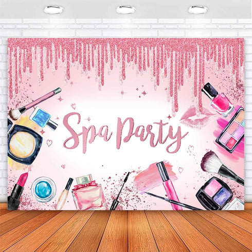 Spa Party Backdrop for Girls, Sweet Pink Princess Makeup Birthday Photography Background Banner for Women Spa Day