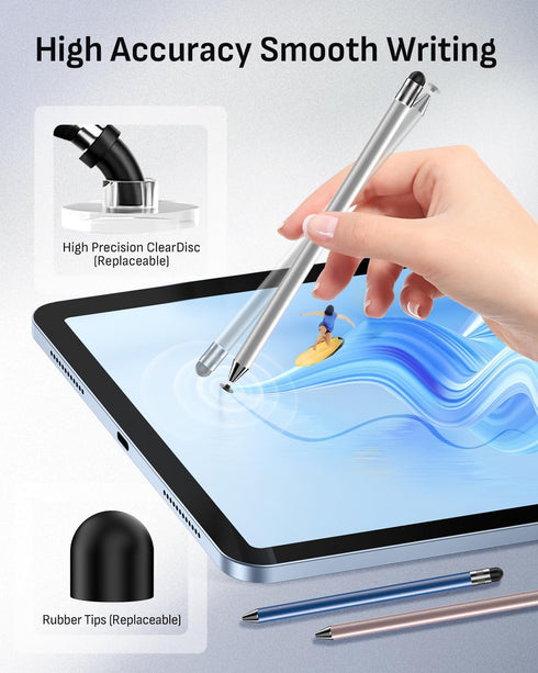 MYSTILUCK 10 4 2-in-1 Screen(5 Stylus with Rubber Nibs & Clear Tips, Stylus Pen for Touch Pcs), High Precision