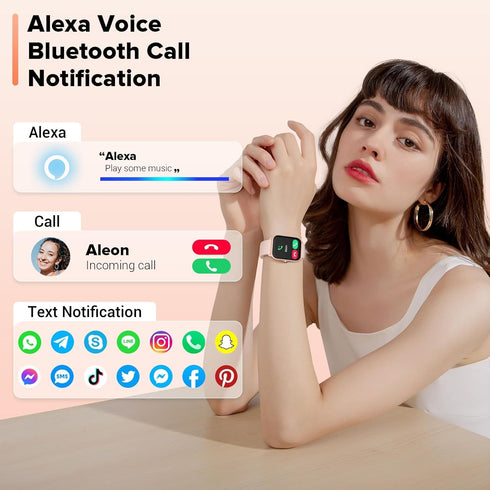 Smart Watches for Men/Women, 1.8'' Alexa Built-in Fitness Tracker with Bluetooth Calls, IP68 Waterproof, 110 Sport Modes