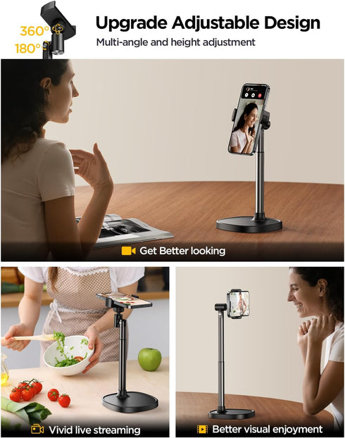 DIMONCOAT Cell Phone Stand for Desk, Angle Height Adjustable Phone Holder, Aluminum Alloy Universal Stand for iPhone 15