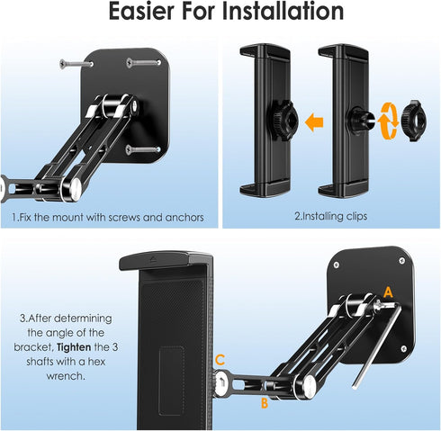 Lucrave 360Rotating 4.7-13" Tablet Wall Mount Holder, Aluminium Extendable iPad Wall Holder, with Base Adjustable