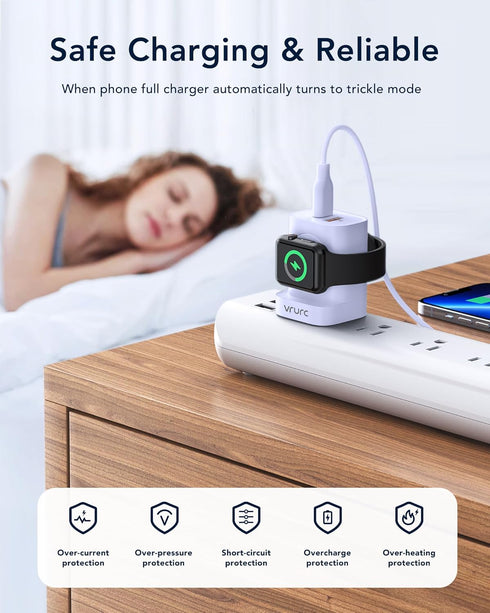 VRURC 20W PD 3-in-1 Charger for Apple Watch, Magnetic Wireless Charging and Dual Ports, Portable USB C Wall Block,