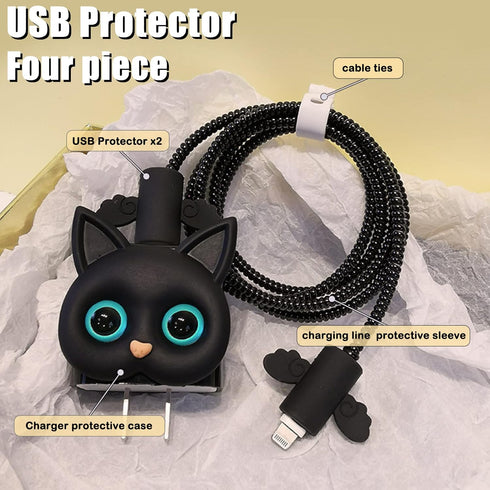 Cartoon DIY Cable Protector for iPhone Charger, 3D Kawaii Cat Design, USB Wire Cord Saver for iPhone 11 12 13 14 Pro Max