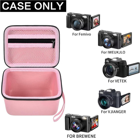 Vlogging Camera Case Compatible with Duluvulu/for TEBNGIHNM/for zheozeig/for Oiadek 4K Digital Cameras for Youtube. Vlog Camera Carrying Storage for Lens, Cable and Other Accessories - Pink