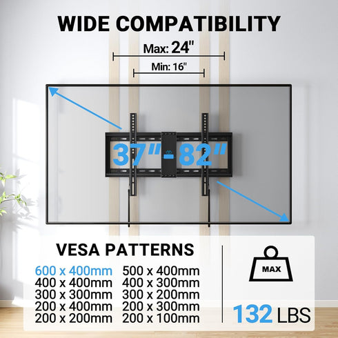 PERLESMITH Fixed TV Wall Mount Bracket for 32-82 Inch LED, LCD, OLED TVs, VESA 600 x 400mm