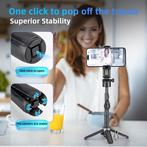 MQOUNY for Magsafe Tripod Stand for iPhone,Portable Pocket Size Selfie Stick with Rechargeable Remote and Metal