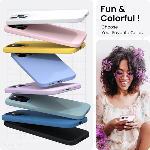 ORNARTO iPhone 14 Pro Max Case 6.7, Slim Liquid Silicone 3 Layers Full Covered Soft Gel Rubber, Chalk Pink