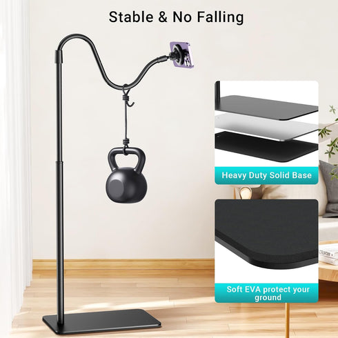 Kefotic Magnetic Gooseneck Phone Holder for Bed Laying Down, Height Adjustable Bedside Floor Stand with Flexible Arm