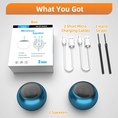 2-Pack Portable Mini Bluetooth Speakers, Wireless Micro Speakers for Phone/PC/Tablet, Rechargeable Battery