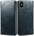 SINIANL iPhone XR Leather Wallet Folio Case, Book Design Flip Cover with Stand, ID Credit Card Slot, Blue