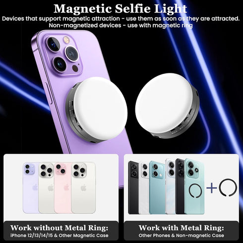Auriani Magnetic Selfie Light, Metal-Shell Ring Light, Rechargeable,Portable Phone Light for Phone & iPhone,LED Fill