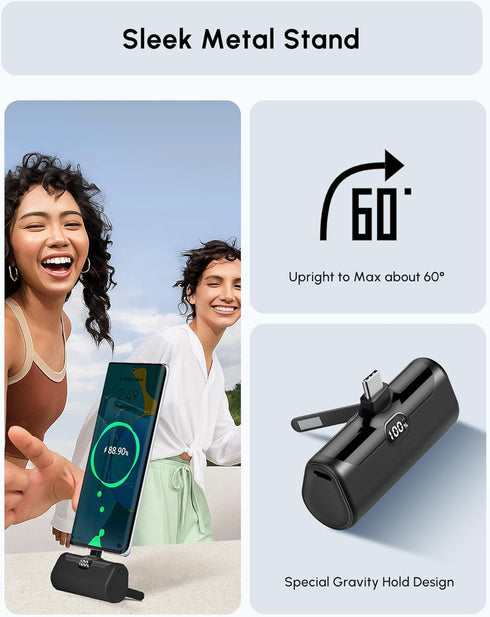 L.LYFOVR 17/Samsung S25, 5000mah Pack Small USB C Power Bank with Foldable Stand for iPhone Galaxy Palm-Sized Portable