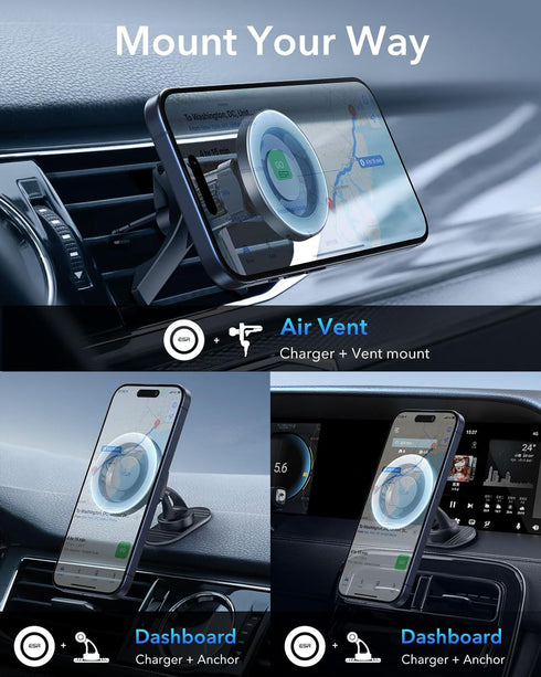 ESR HaloLock for MagSafe Car Mount, Air Vent/Dashboard Holder for iPhone 15/14/13/12, Strong Magnets, Grey