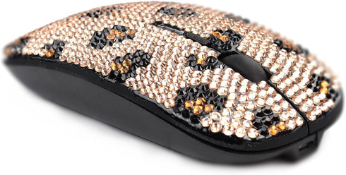 Bling Wireless Mouse - Pink Rhinestone Computer Mouse with USB Receiver, Bedazzled Leopard Mice for Notebook, PC,
