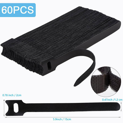 60 PCS 6 Inches Reusable Cable Ties, Adjustable Cord Straps for Wire Organizer and Cable Management - Black