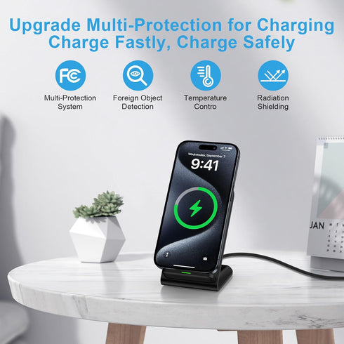 Pixel 9 Wireless Charger, 15W Fast Charging Stand for Google Pixel 9 Pro XL, Android Wireless Phone Charging & QC