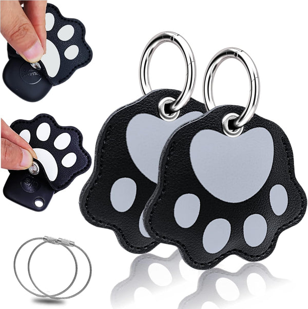 2 Pack Leather Case with Key Ring for Tile Mate 2022, Galaxy SmartTag, eufy Finder - Slim Holder for Dog Collar, Cat
