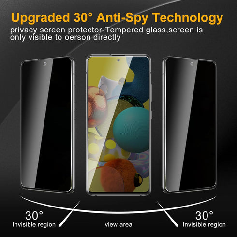 3 Pack Privacy Screen Protector for Samsung Galaxy A51 with Camera Lens Protector, Anti Spy Tempered Glass 9H Hardness